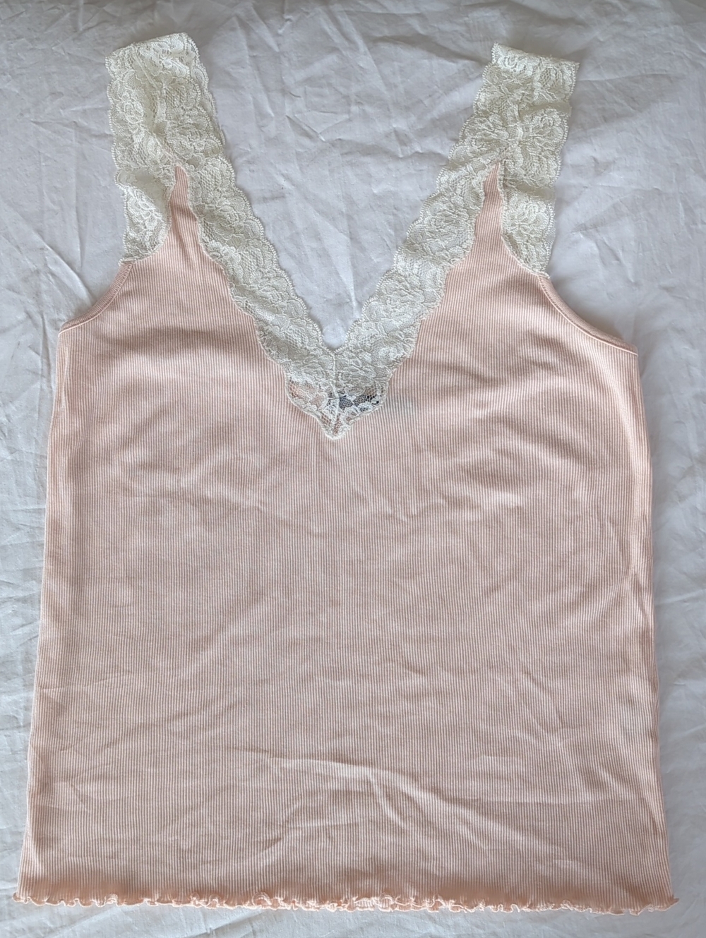 Polo by Ralph Lauren Blush Pink Ribbed Lace-Trim Tank